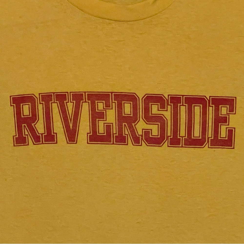 Vintage “Riverside” - printed on Duke T-shirts Yellow Tee Made in USA Y2K